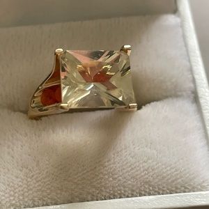 Designer made Goshonite  large rectangular brilliant cut, with genuine fire opal